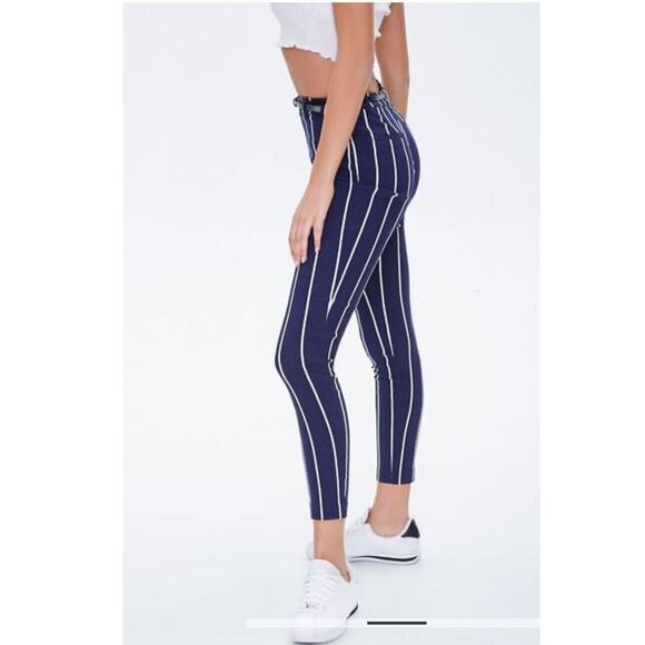Forever 21 Striped Skinny Harper Pants Navy Women’s L - Picture 3 of 10